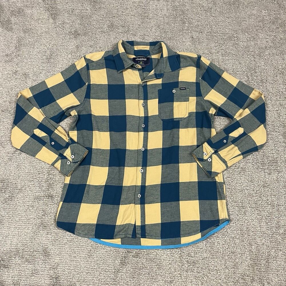 Chubbies Flannel Shirt Mens Medium Teal Yellow The Dusk Before Dijon 621243-006